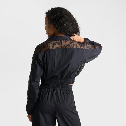 Women's Nithtke Sportswear Lace Cropped Full-Zip Track Jacket - Black/Black/White