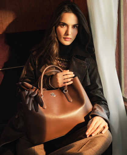 Lauren Ralph Lauren Full-Grain Leather Large Marcy Satchel Bag - Dark Garnet