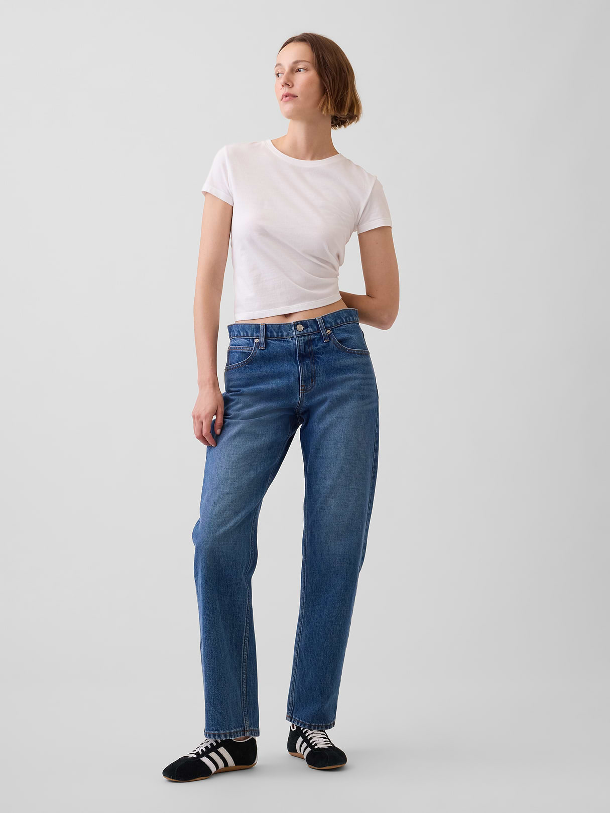 Mid Rise Straight Taper Jeans - Medium indigo