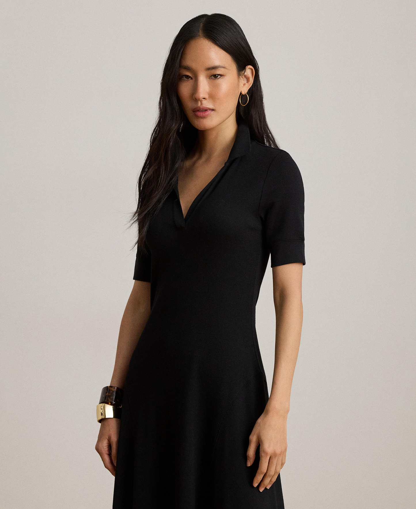 Lauren Ralph Lauren Women's Rib Knit Collared Dress - Black