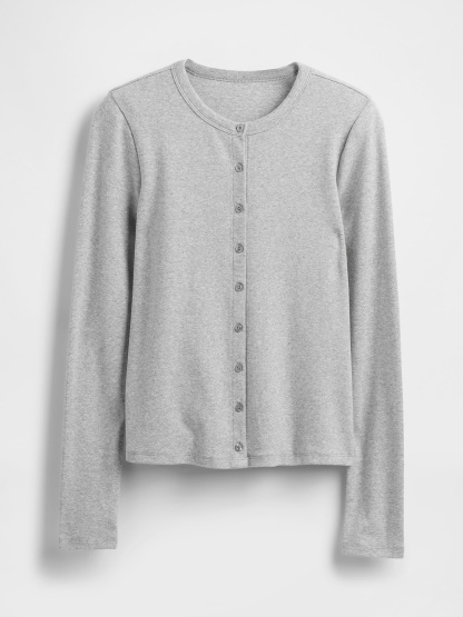Modern Crewneck Cardigan - Light heather grey