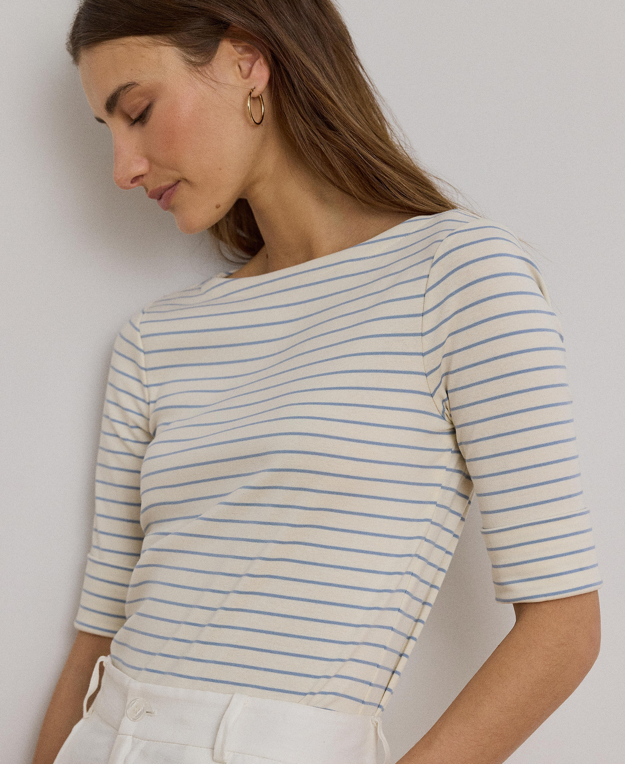 Lauren Ralph Lauren Women's Striped Boat Neck Top - Mas Cream/dusty Sky