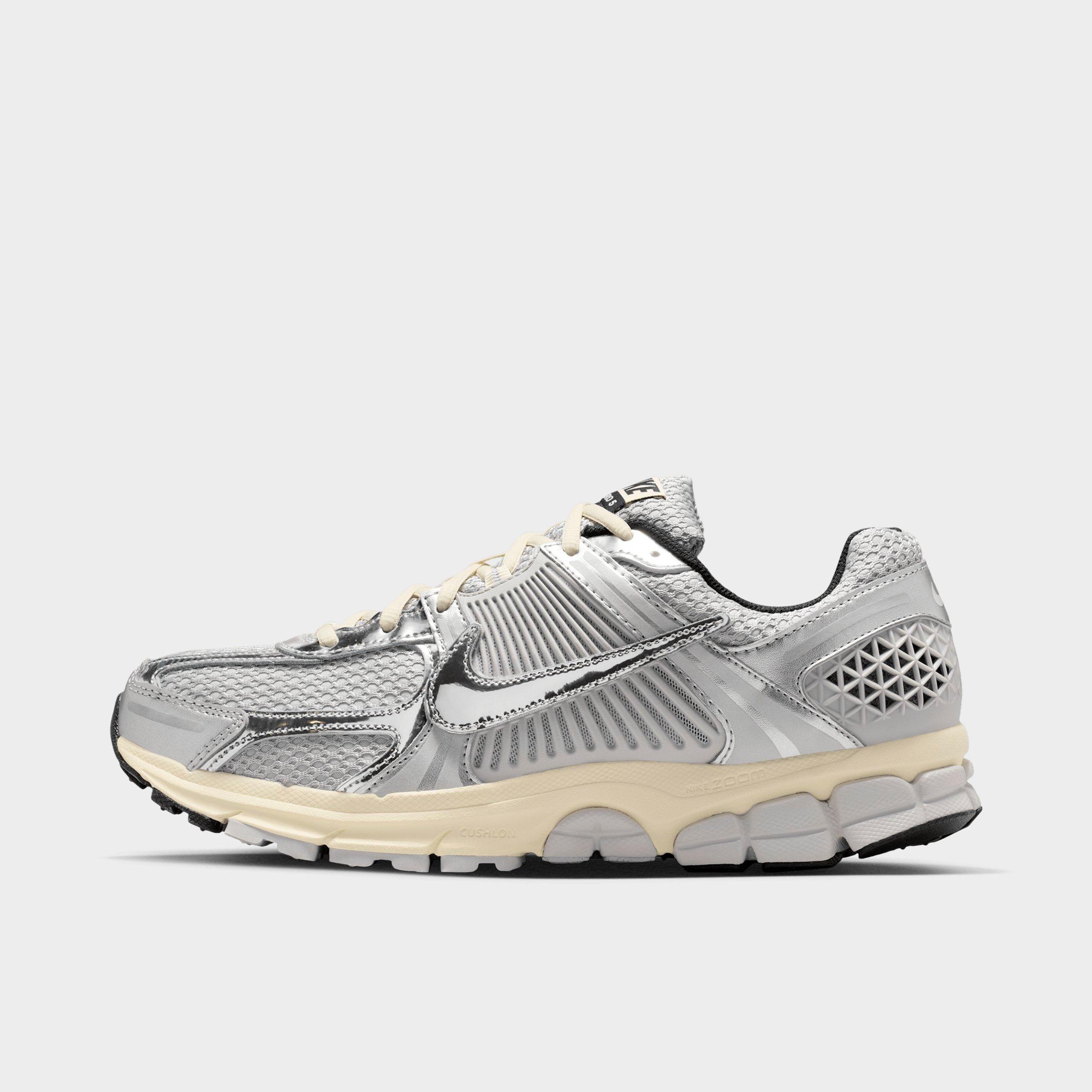 Men's Nithtke Zoom Vomero 5 Casual Shoes - Part 1 - Grey Fog/Metallic Silver/Coconut Milk/Chrome - Left shoe facing left. Outside of the shoe.