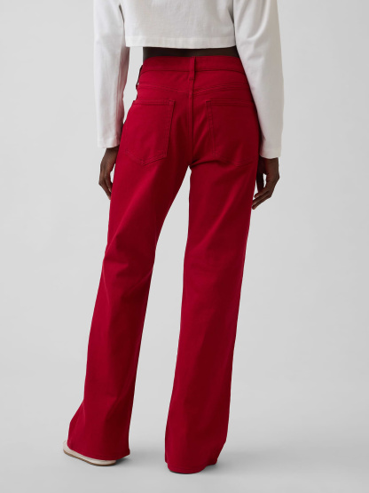 Mid Rise Relaxed Flare Jeans - Sled red
