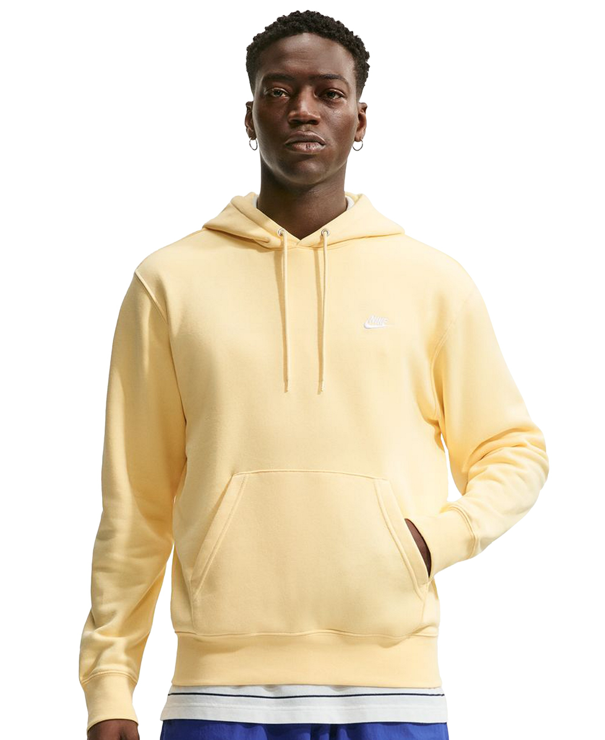 Nike Men's Club Pullover Fleece Hoodie Logo - Soft Yellow/White