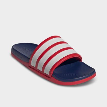 Women's adidas Adilette Comfort 2.0 Slide Sandals - Better Scarlet/Crystal White/Dark Blue - Both shoes facing left