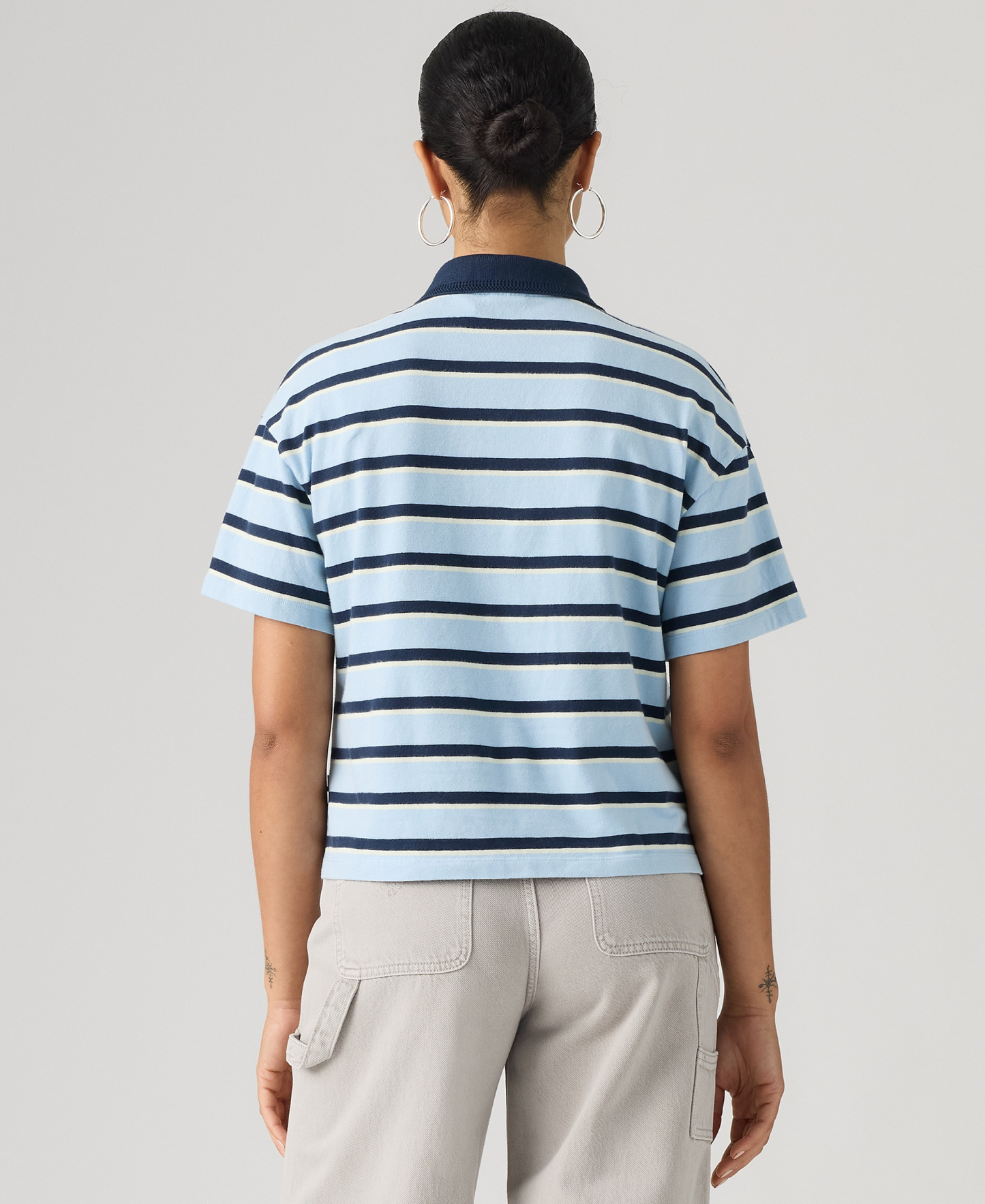 Levi's Women's Didion Rugby Short-Sleeve Collared Polo Shirt - Pepper Stripe Angel Falls