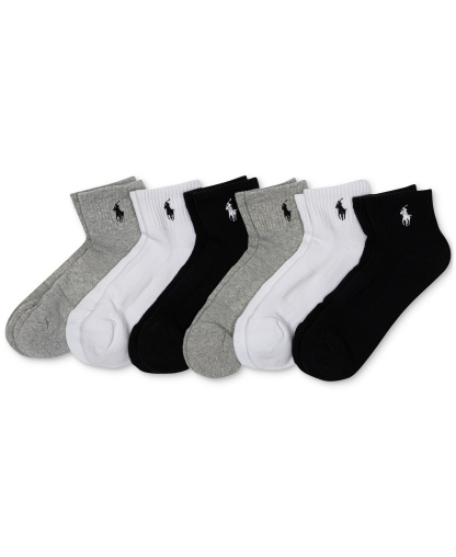 Polo Ralph Lauren Women's 6-Pk. Cushion Quarter Socks - Gray heather assortment
