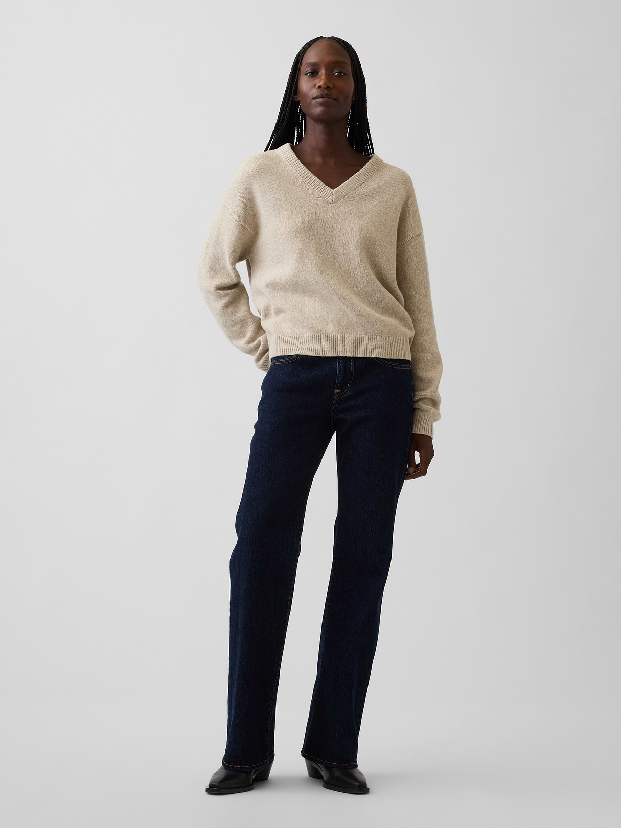 CashSoft Oversized V-Neck Sweater - Cobblestone beige