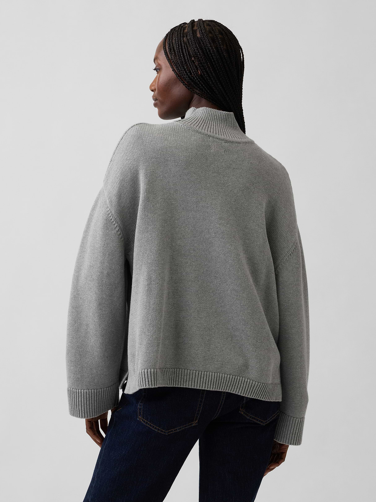 100% Cotton Oversized Mockneck Sweater - Charcoal grey