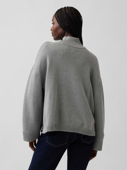 100% Cotton Oversized Mockneck Sweater - Charcoal grey