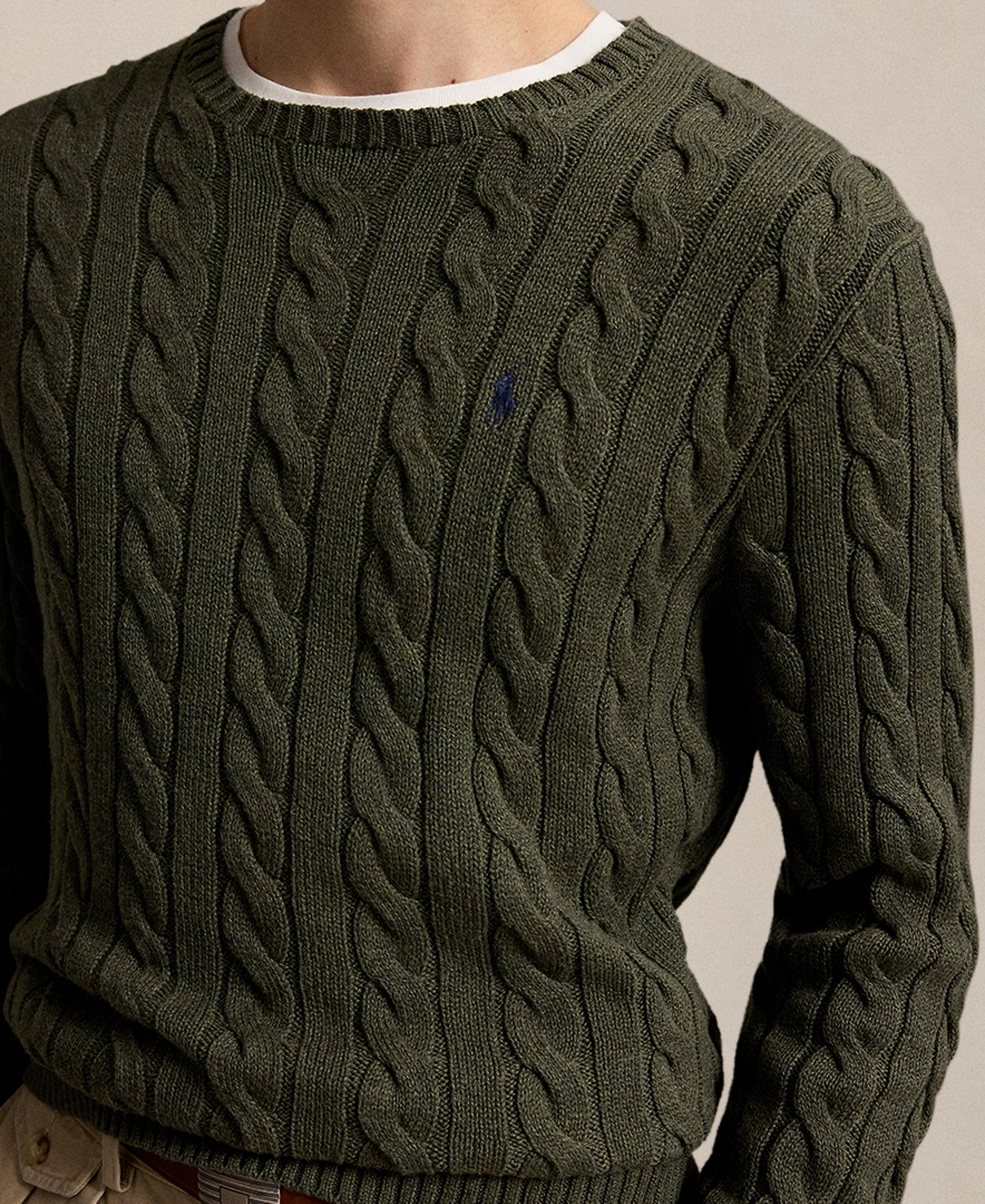 Polo Ralph Lauren Men's Cable-Knit Cotton Sweater - Olive Shrub Heather