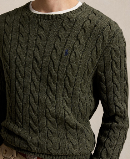 Polo Ralph Lauren Men's Cable-Knit Cotton Sweater - Olive Shrub Heather