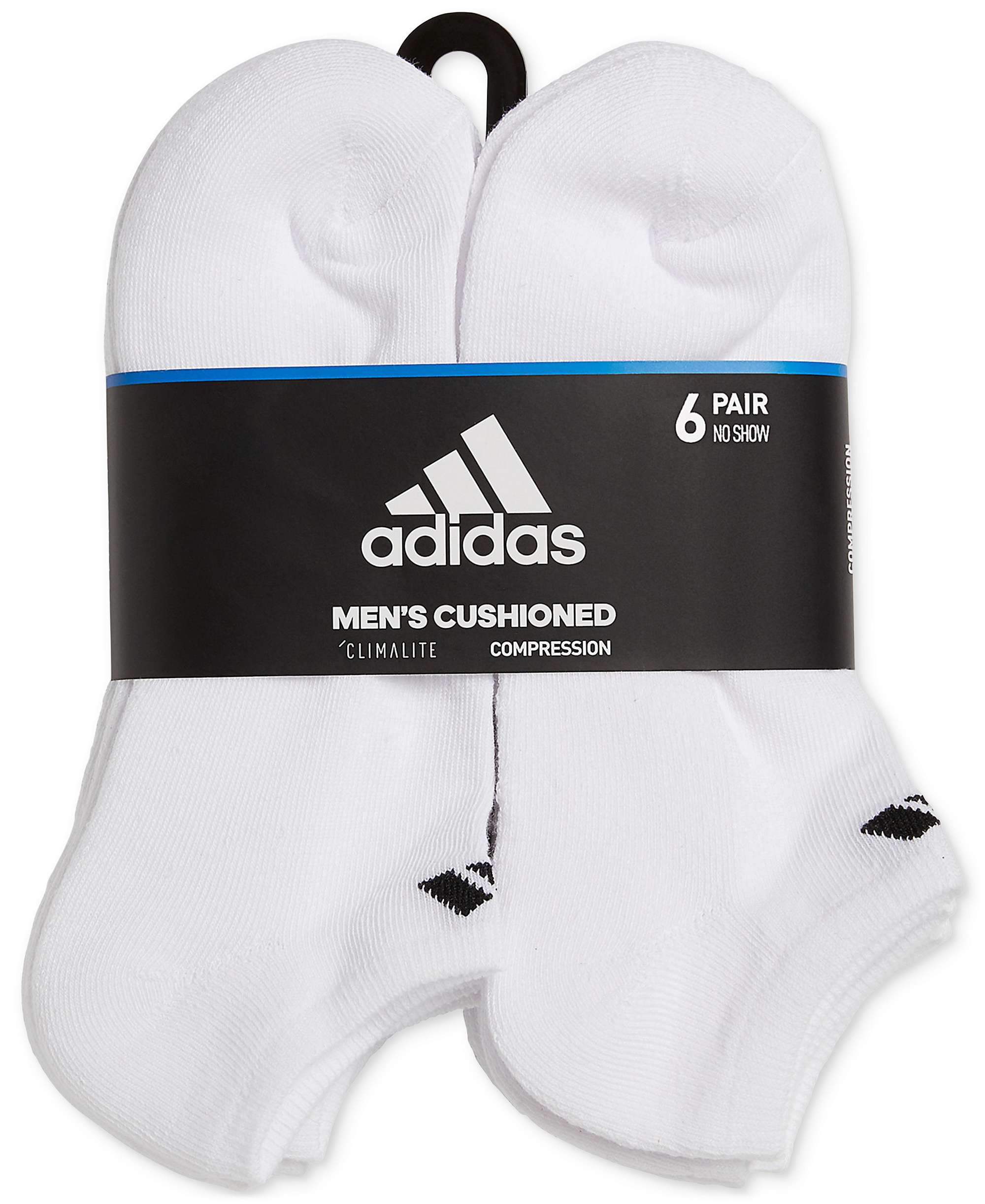 adidas Men's Cushioned Athletic 6-Pack No Show Socks - White