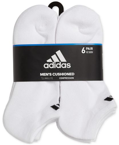 adidas Men's Cushioned Athletic 6-Pack No Show Socks - White