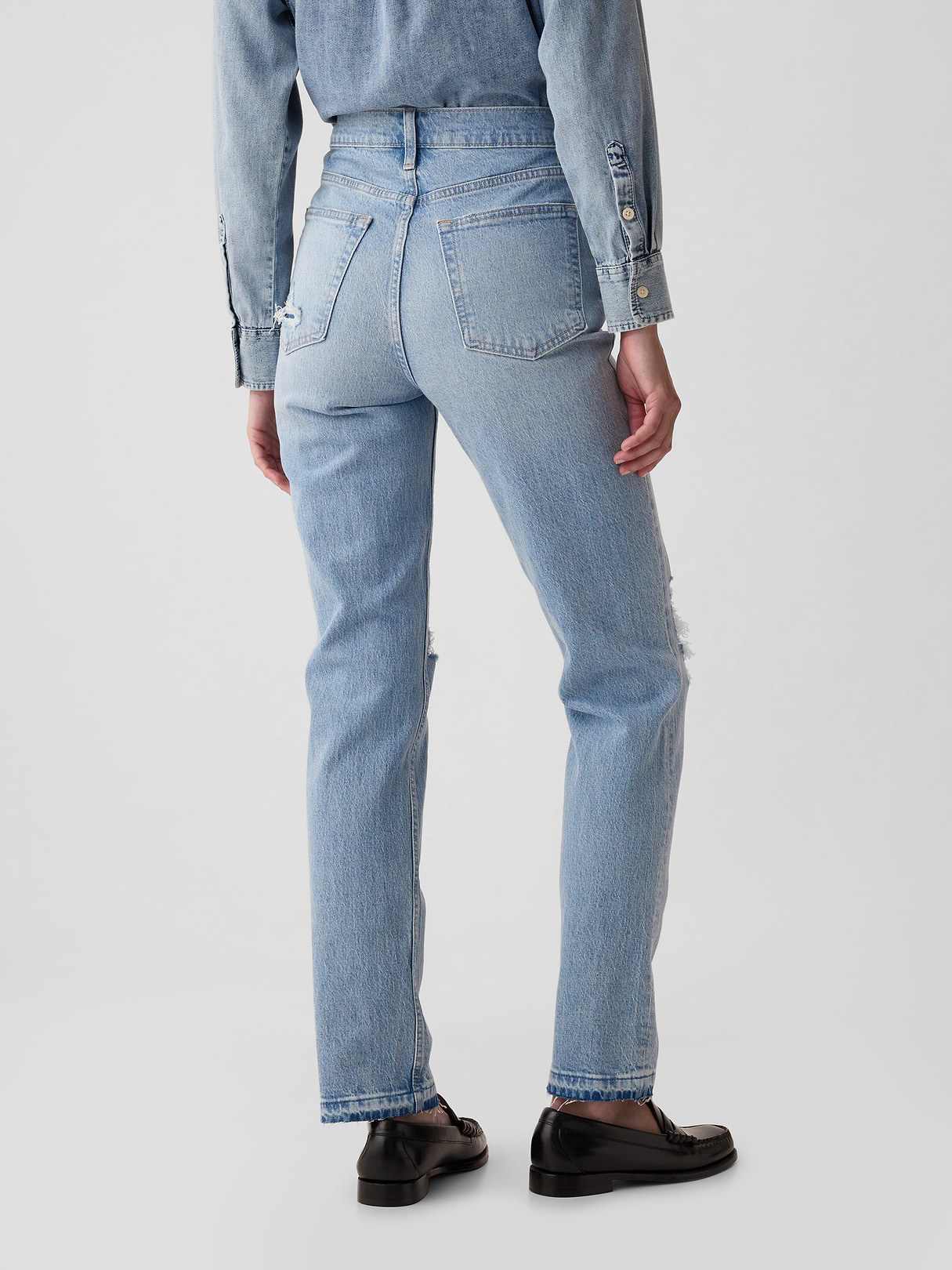 High Rise Cheeky Straight Jeans - Medium vintage destroy