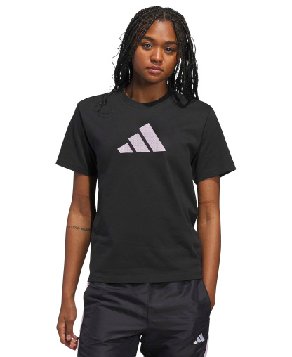 adidas Women's Gingham Big Logo Graphic Crewneck Cotton T-Shirt - Black