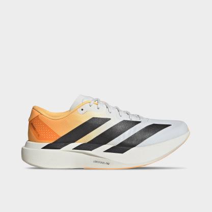 Men's adidas Adizero EVO SL Woven Running Shoes - Part 1 - Crystal White/Lucid Tangerine/Iron Metallic - Left shoe facing left. Outside of the shoe.