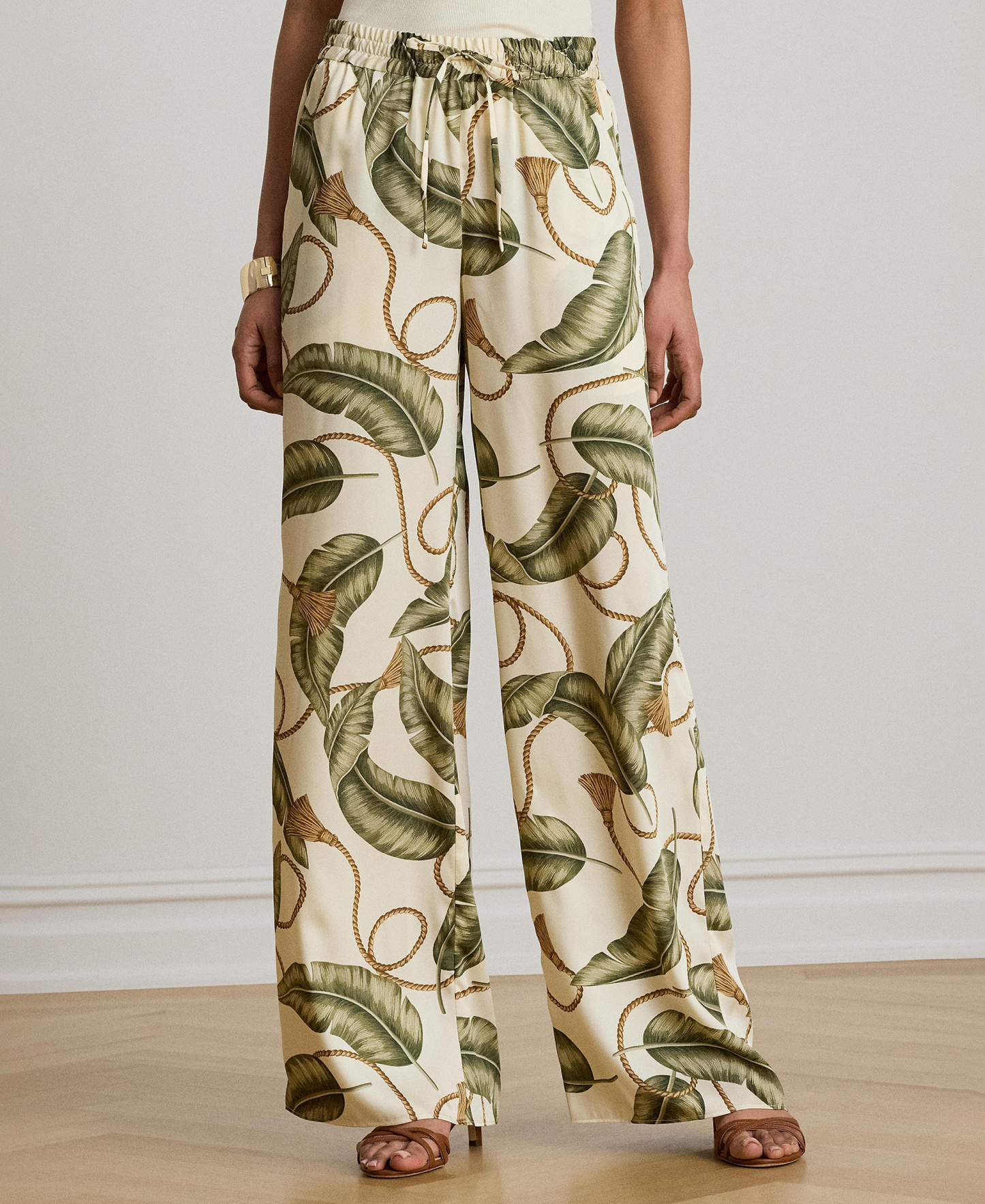 Lauren Ralph Lauren Women's Mid-Rise Rope-Print Twill Wide-Leg Pants
