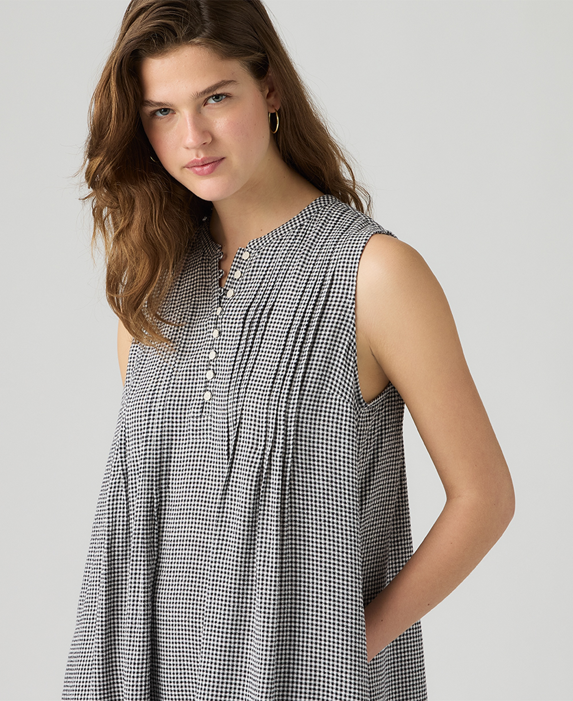 Levi's Women's Sleeveless Marianne Dress - Patricia Check Anthracite Night Seersucker Da08oe