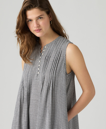 Levi's Women's Sleeveless Marianne Dress - Patricia Check Anthracite Night Seersucker Da08oe
