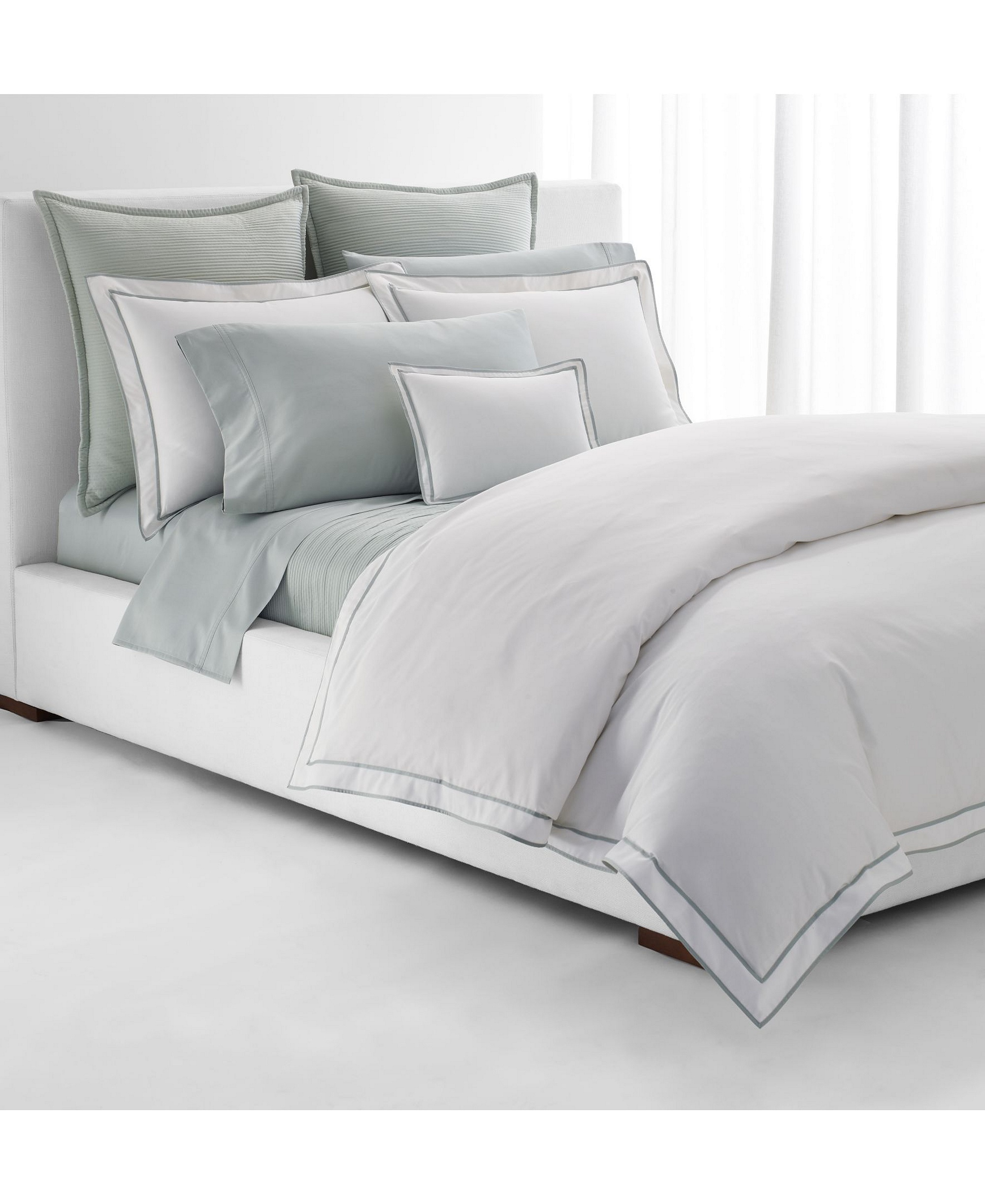 Lauren Ralph Lauren Spencer Sateen Border Duvet Cover, Full/Queen - White & Sage