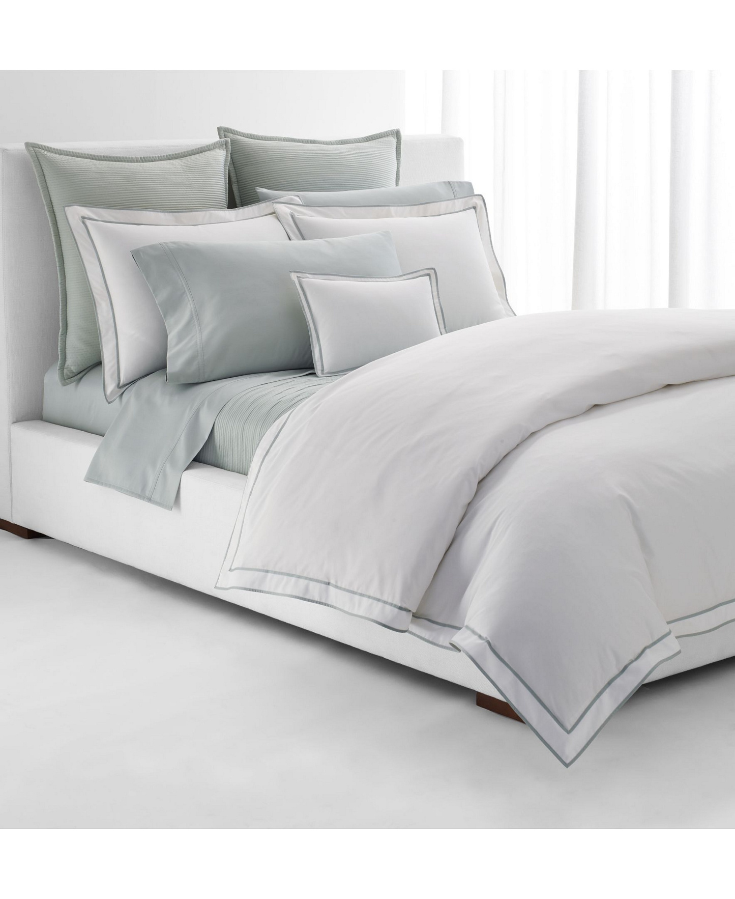 Lauren Ralph Lauren Spencer Sateen Border Duvet Cover, Full/Queen - White & Sage