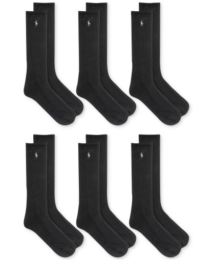 Polo Ralph Lauren Men's 6-Pk. Performance Sport Crew Socks - Black