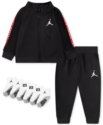 Jordan Baby Boys Tricot Track Suit & Socks - Black/Gym Red