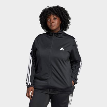 Women's adidas Sportswear Essentials 3-Stripes Tricot Full-Zip Track Top (Plus Size) - Black/White