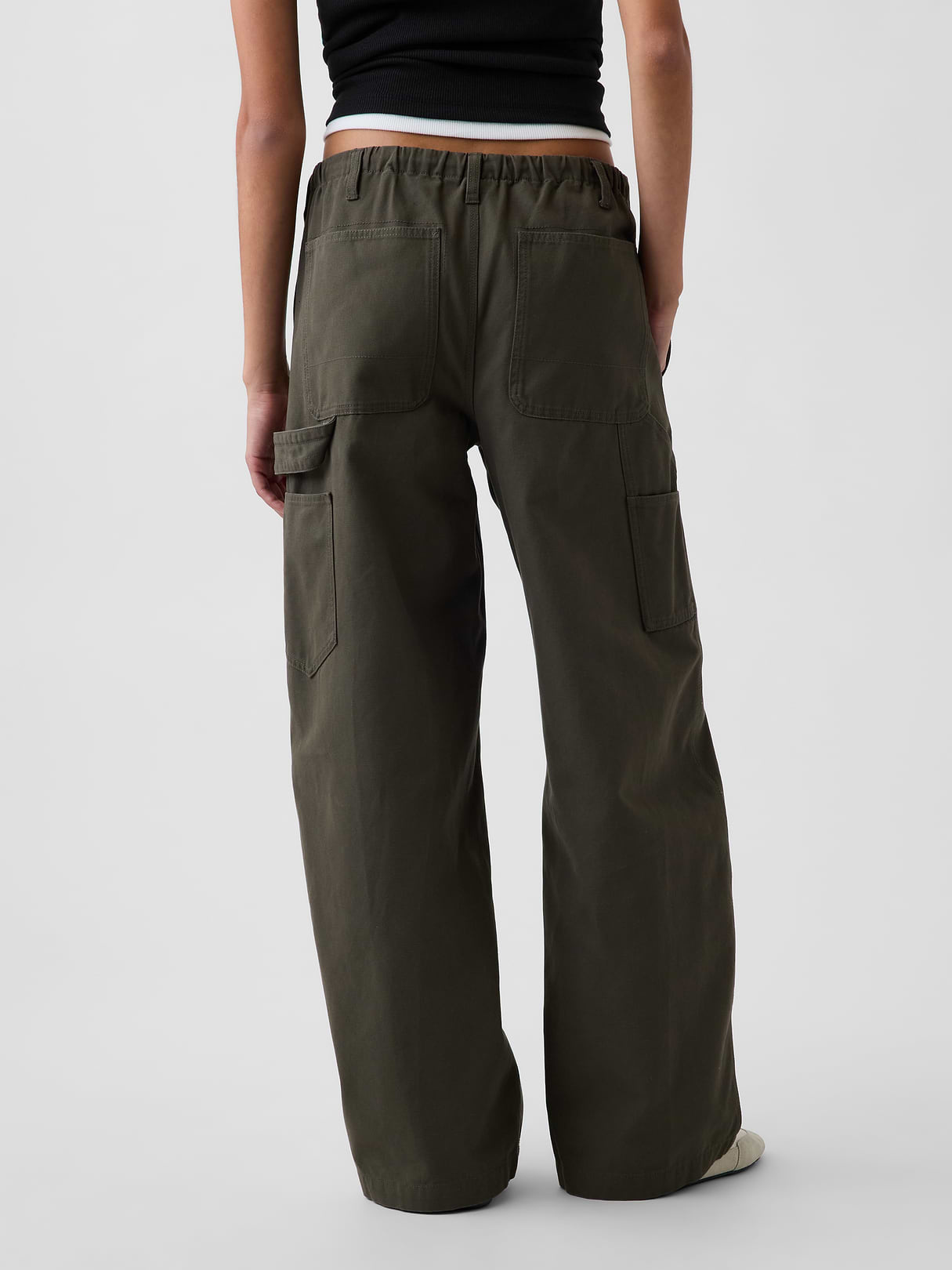 Canvas Easy Baggy Barrel Cargo Pants - Bamboo green