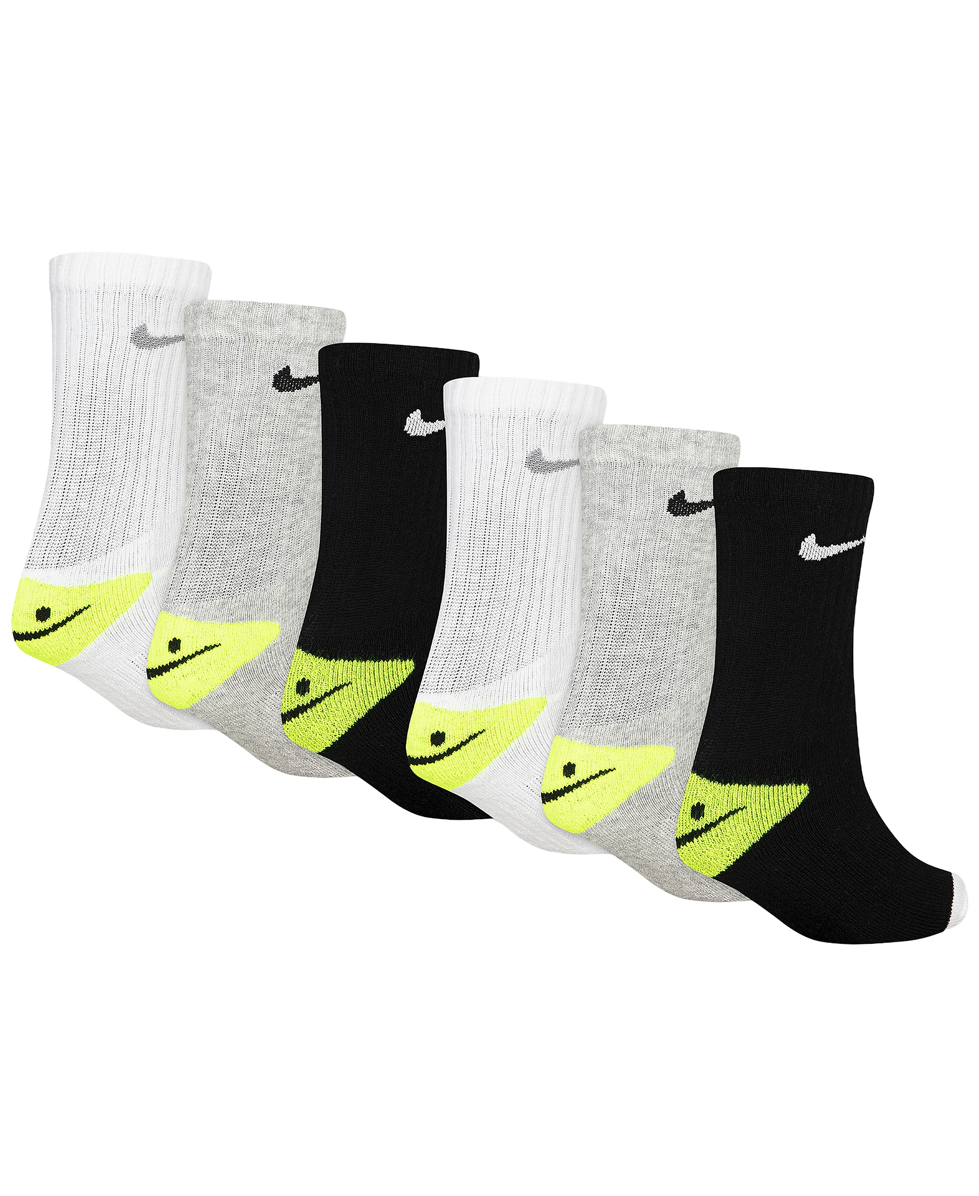 Nike Boys' and Girls' 4-7 Smiley Dri-Fit Crew Socks, 6-Pack - Gray Heather