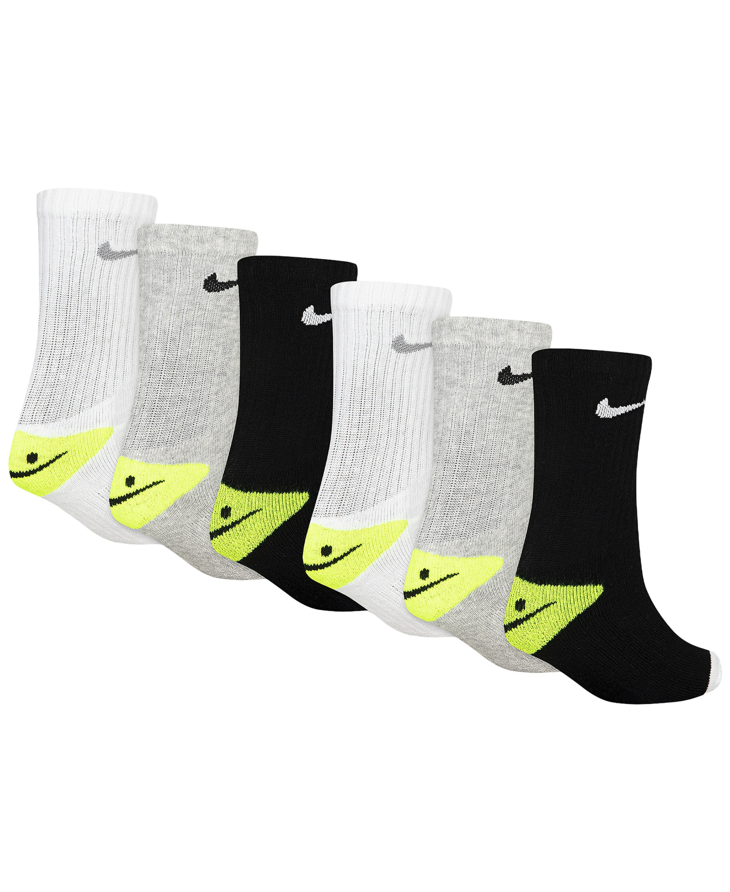 Nike Boys' and Girls' 4-7 Smiley Dri-Fit Crew Socks, 6-Pack - Gray Heather