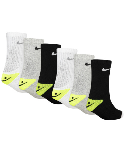 Nike Boys' and Girls' 4-7 Smiley Dri-Fit Crew Socks, 6-Pack - Gray Heather