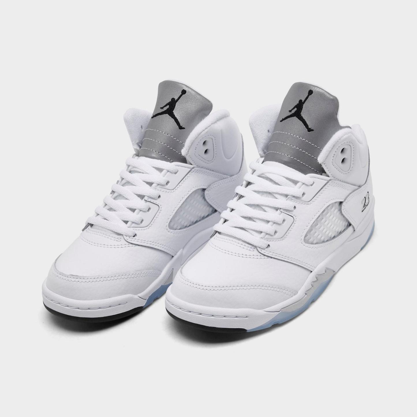 Little Kids' Air Jordan Retro 5 Basketball Shoes - White/Metallic Silver/Black - view 2