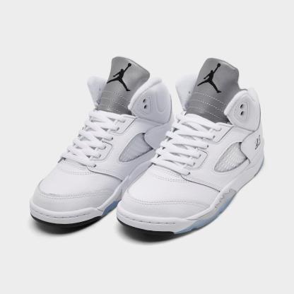 Little Kids' Air Jordan Retro 5 Basketball Shoes - White/Metallic Silver/Black - view 2