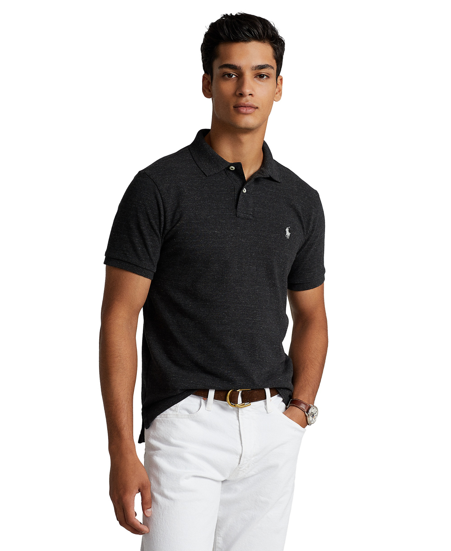 Polo Ralph Lauren Men's Custom Slim-Fit Mesh Polo Shirt - Black Marl Heather