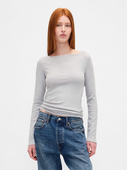 Modern Boatneck T-Shirt - Light heather grey