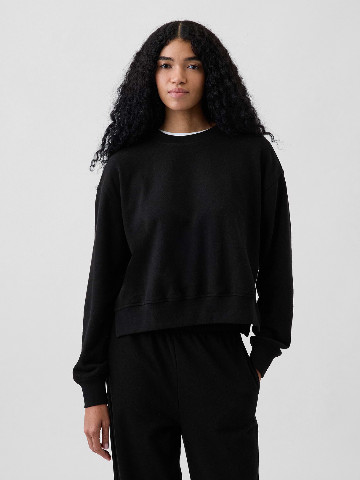 VintageSoft Terry Oversized Wedge Side-Slit Sweatshirt - Black