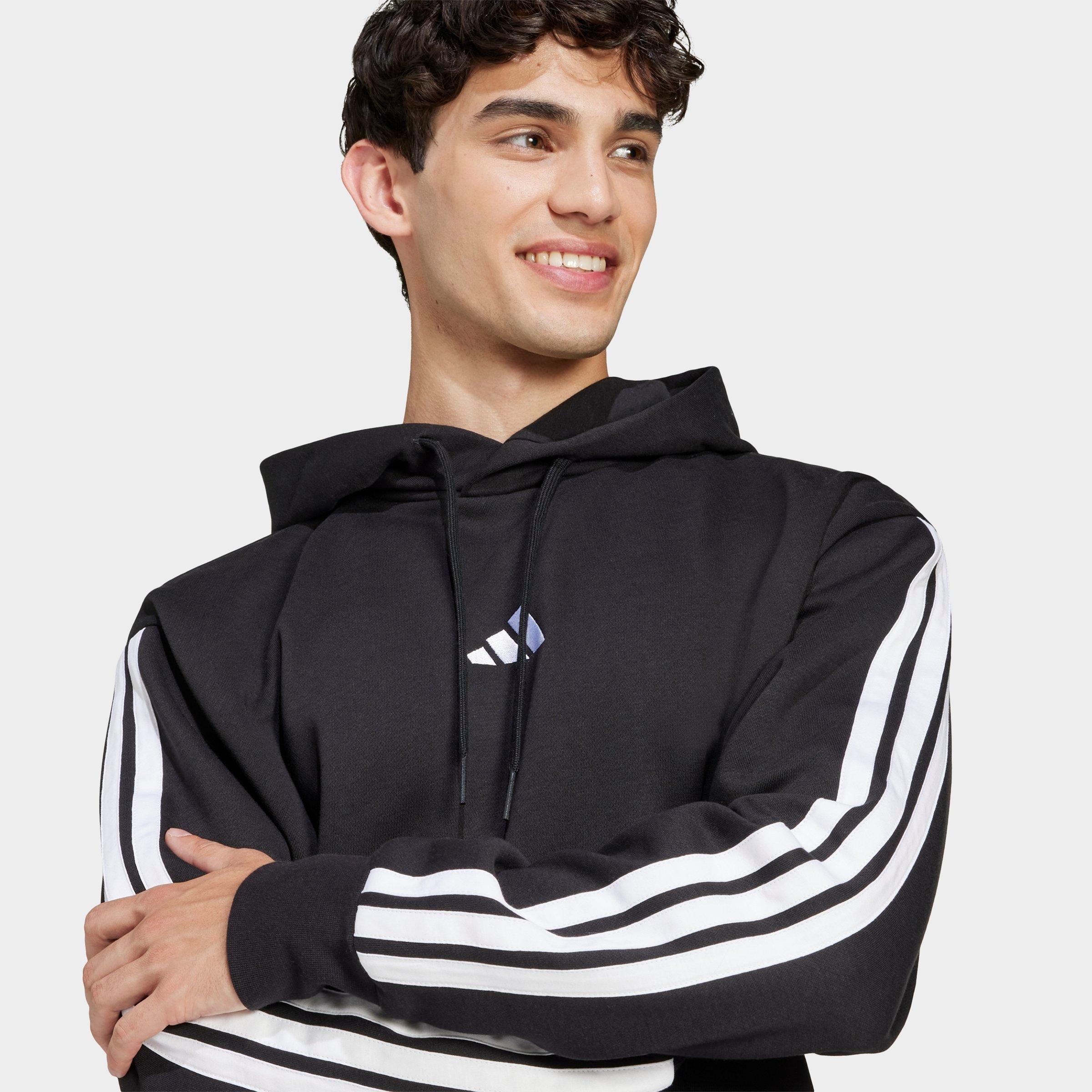 Men's adidas Essentials 3-Stripes Fleece Pullover Hoodie - Black/White