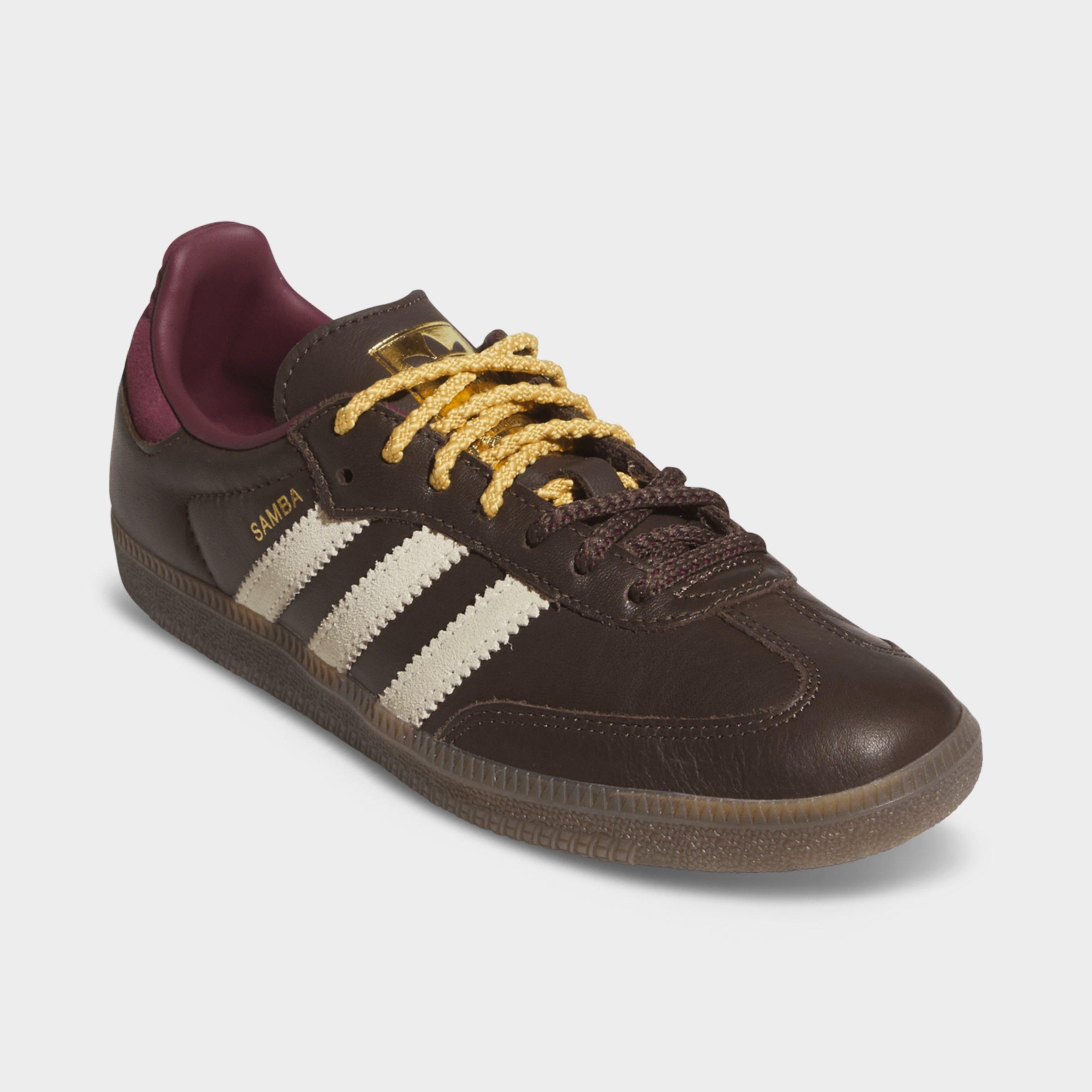 Women's adidas Originals Samba OG Casual Shoes - Part 2 - Brown/Warm Vanilla/Maroon - Both shoes facing left