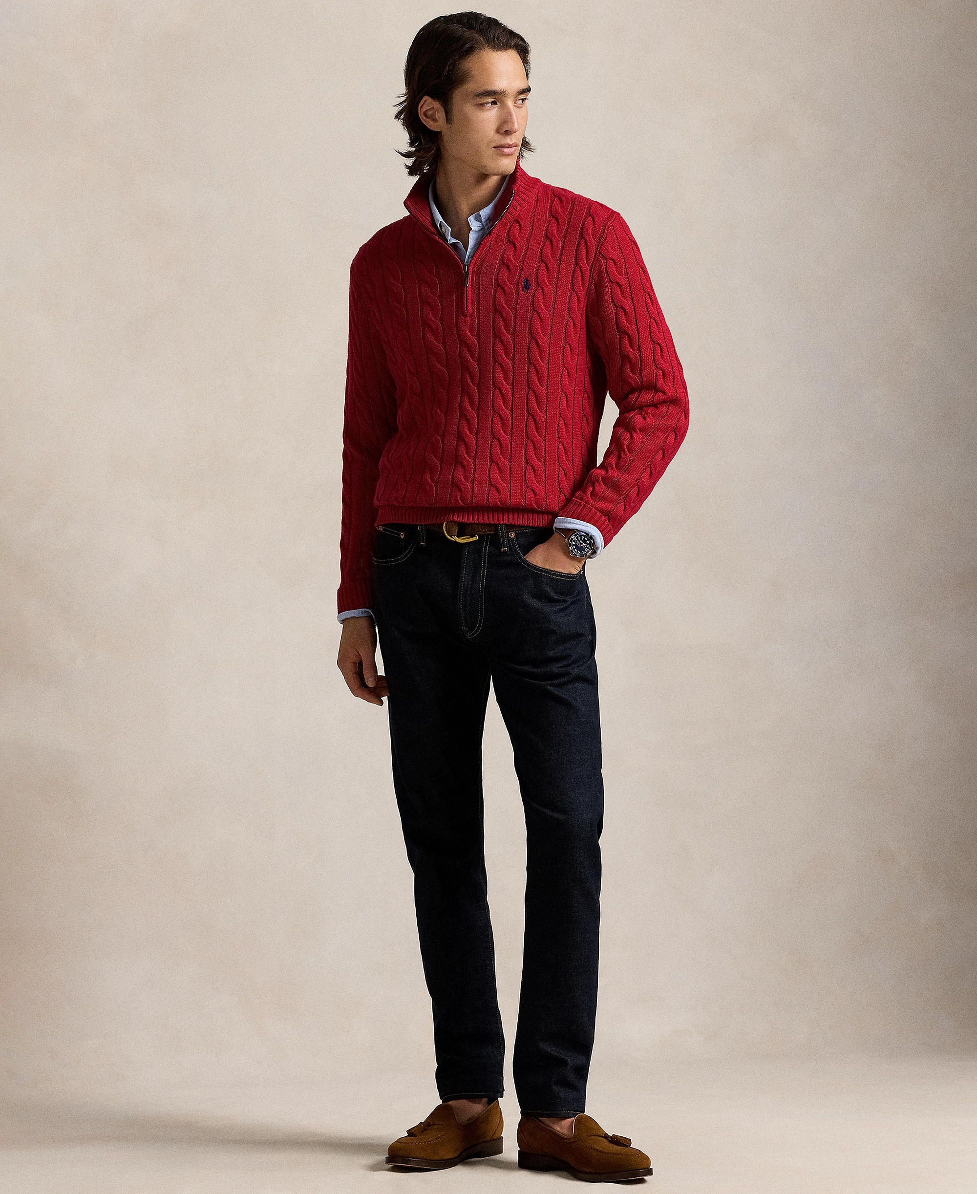 Polo Ralph Lauren Men's Cable-Knit Cotton Sweater - Park Avenue Red