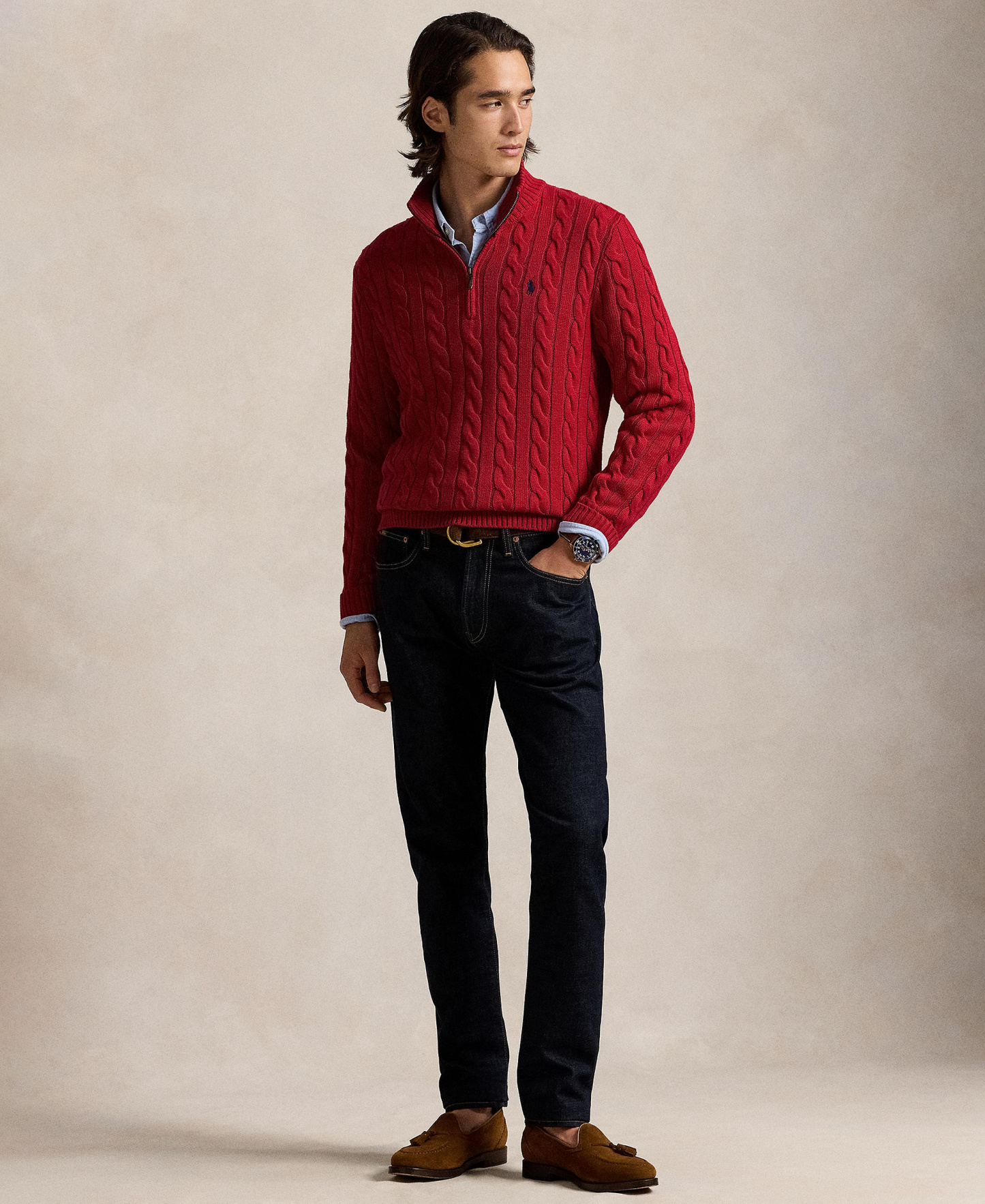 Polo Ralph Lauren Men's Cable-Knit Cotton Sweater - Park Avenue Red