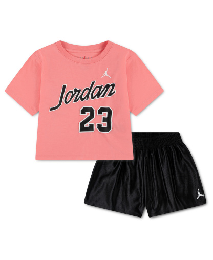 Jordan Girls' 4T-6X Flowy Durasheen Crewneck T-Shirt and Shorts, 2-Piece Set - Black/Pink