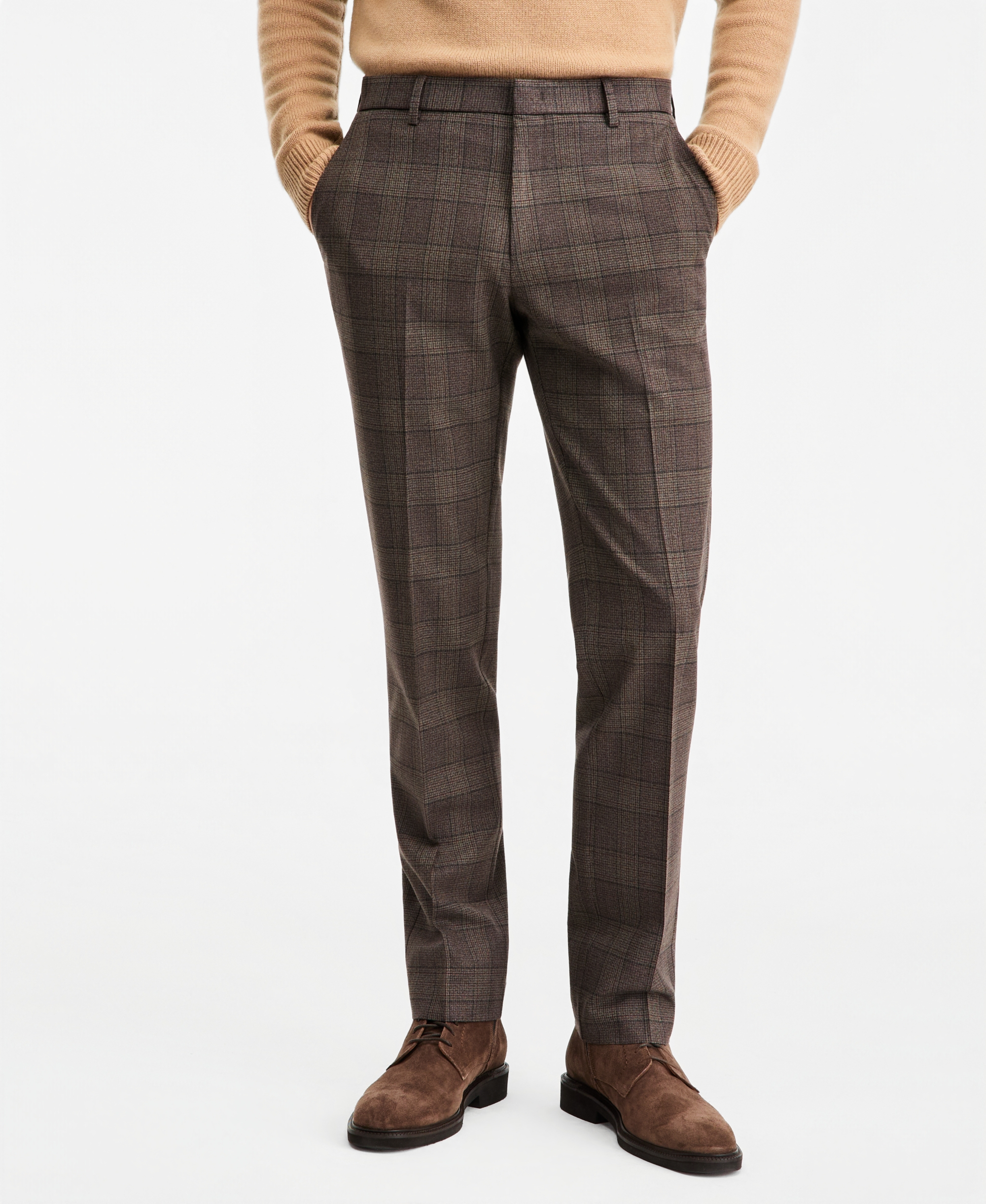 Tommy Hilfiger Men's Modern-Fit Stretch Dress Fall Pants - Brown Plaid