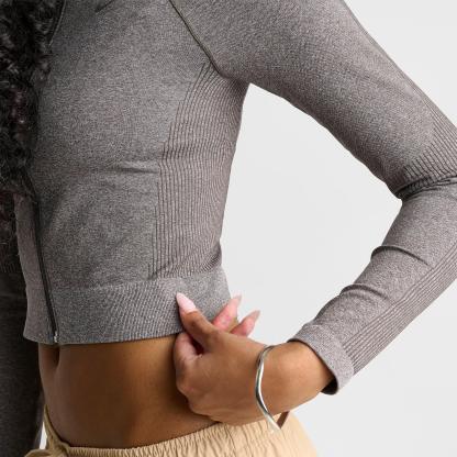 Women's Nithtke Pro Seamless Cropped Full-Zip Training Top - Ridgerock/Heather