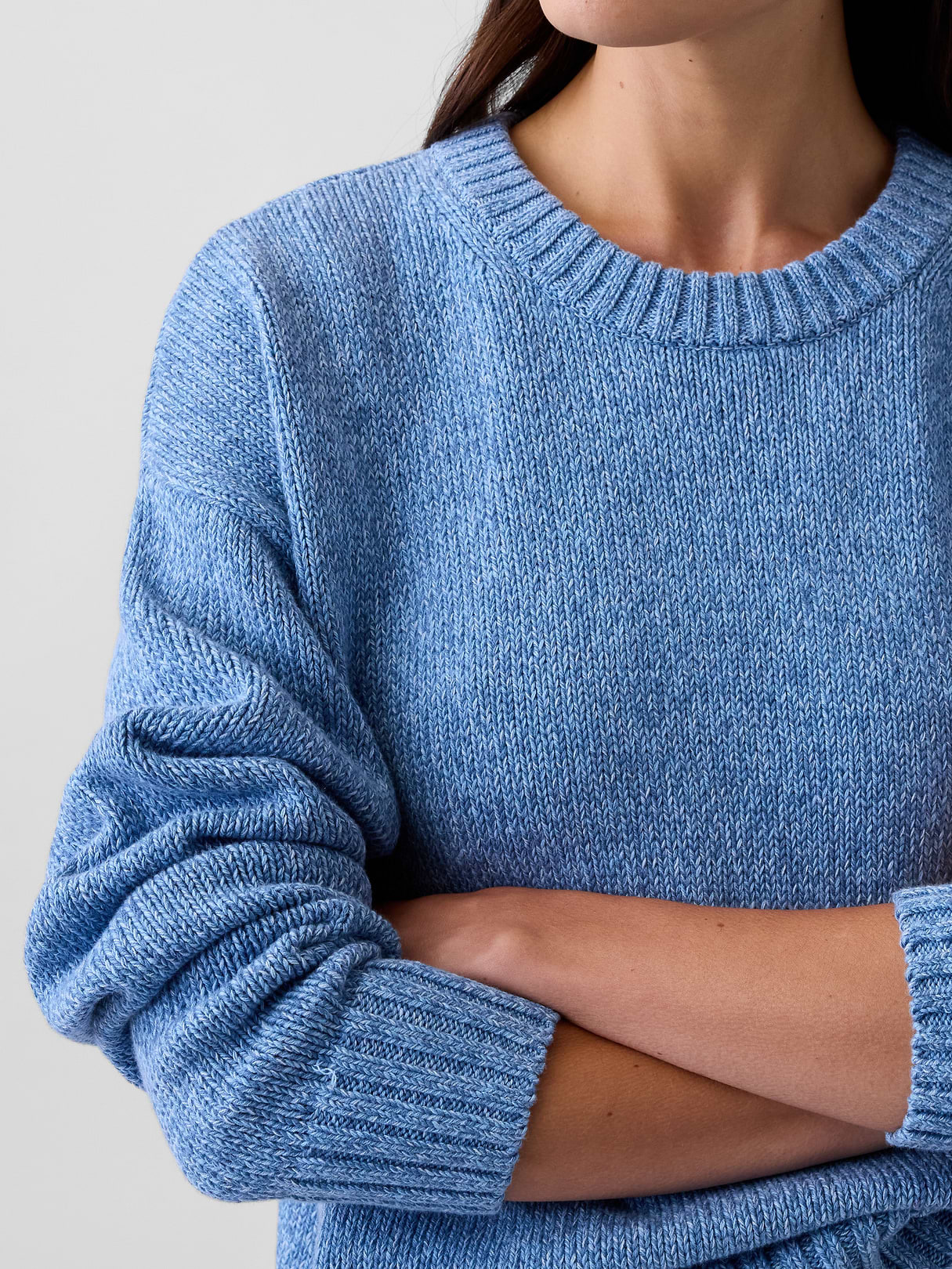 100% Cotton Oversized Crop Sweater - Blue heather