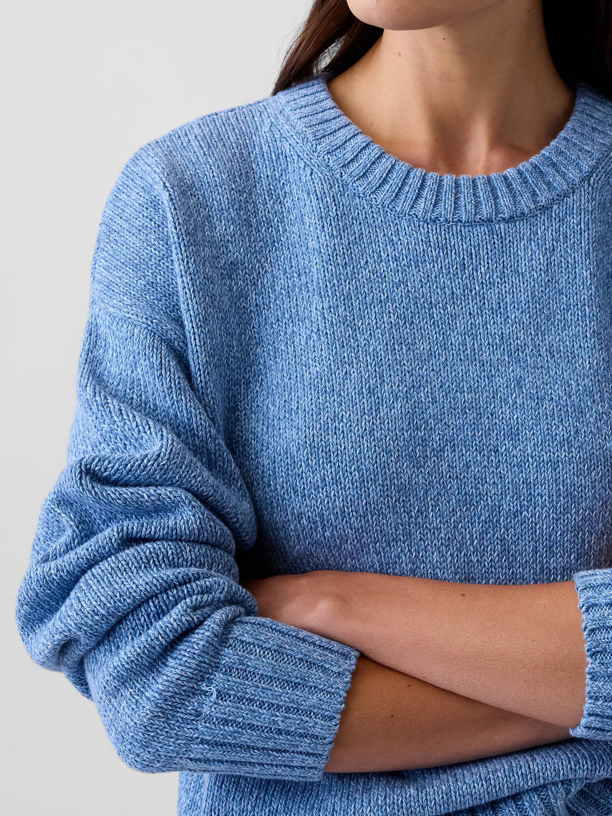100% Cotton Oversized Crop Sweater - Blue heather