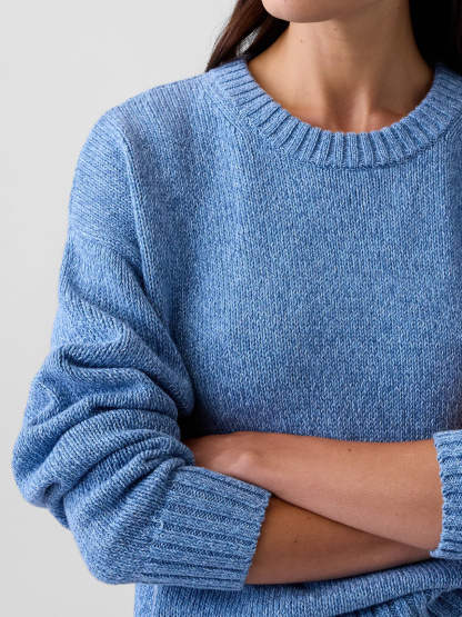 100% Cotton Oversized Crop Sweater - Blue heather