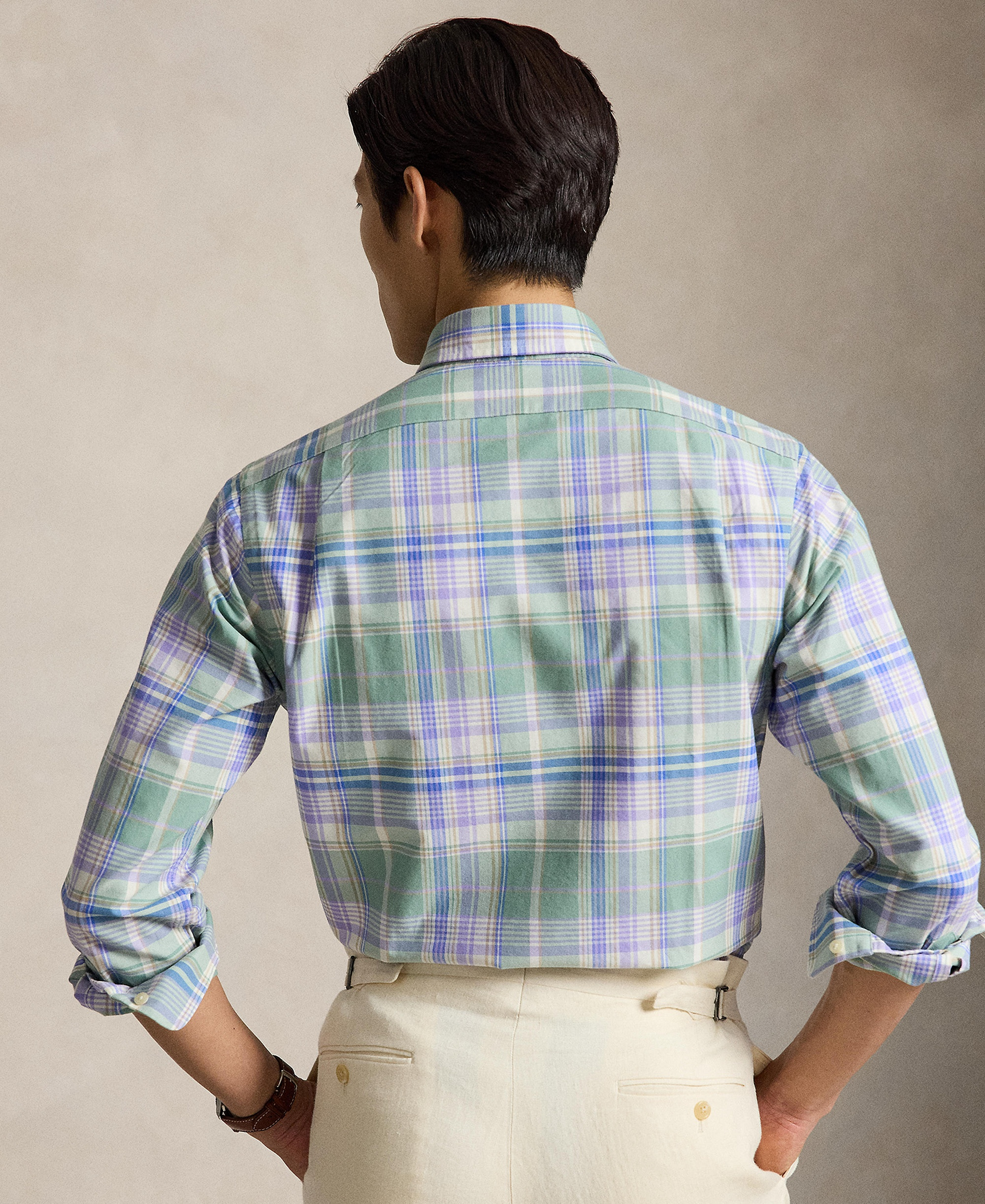Polo Ralph Lauren Men's Classic-Fit Plaid Brushed Oxford Shirt - Faded Mint Lavender Multi